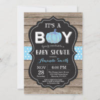 Citrouille rustique Automne Baby shower bleu Invit