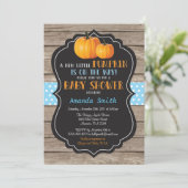Invitation Citrouille Rustique Automne Baby shower garçon Inv (Debout devant)