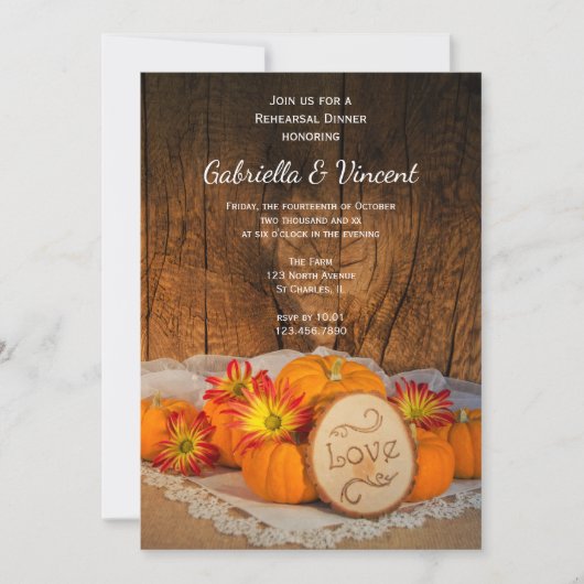 Invitation Citrouille rustique Automne Grange Mariage Dîner d (Devant)