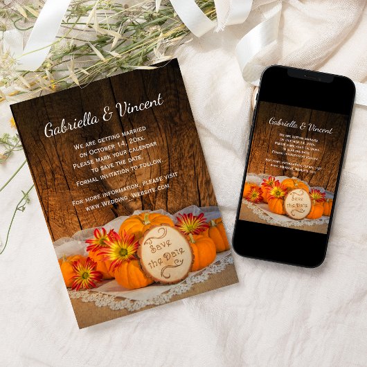 Invitation Citrouille rustique Automne Grange Mariage Enregis