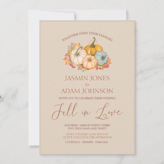 Invitation Citrouille rustique Automne Mariage neutre (Devant)