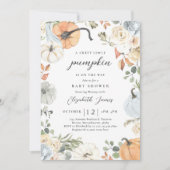 Invitation Citrouille Rustique bleu Floral Baby shower garçon (Devant)