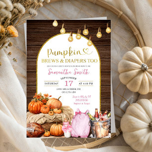 Invitation Citrouille rustique Brews & Diapers Baby shower fi