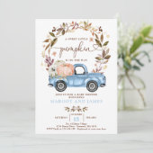 Invitation Citrouille rustique Camion Baby shower bleu bébé (Debout devant)