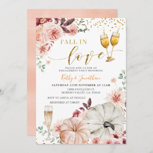 Invitation Citrouille rustique chute dans l'amour Fiançailles (Devant / Derrière)