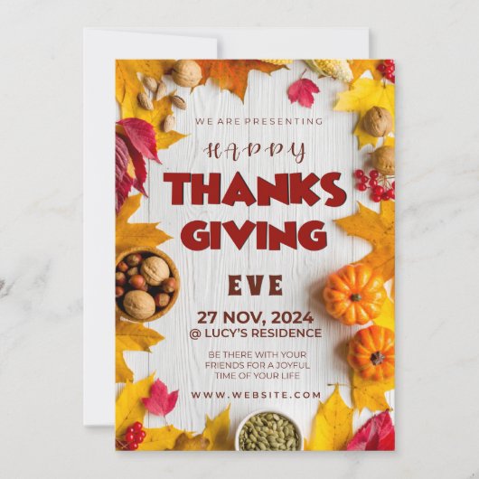 Invitation Citrouille rustique Elegance Feuilles & Épicerie (Devant)