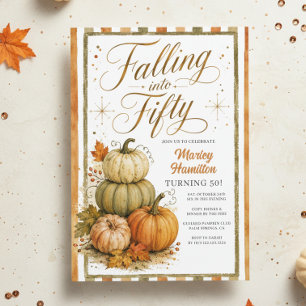 Invitation Citrouille rustique et feuilles automnales 50e ann