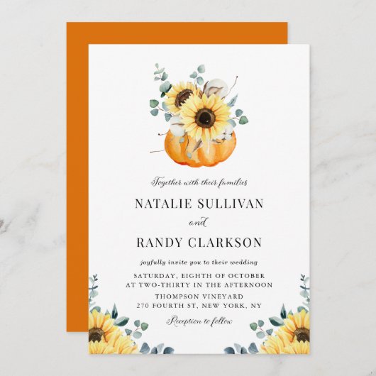 Invitation Citrouille rustique et Mariage de automne tourneso (Devant / Derrière)