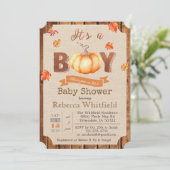 Invitation Citrouille Rustique Feuille Baby shower de bois In (Debout devant)