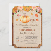 Invitation Citrouille Rustique Feuille Bois 1er anniversaire  (Devant)