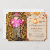Invitation Citrouille Rustique Feuille Bois 1er anniversaire (Devant)
