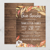 Invitation Citrouille rustique Golden Folid Thanksgiving Dîne (Devant / Derrière)