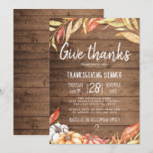 Invitation Citrouille rustique Golden Folid Thanksgiving Dîne (Devant / Derrière)