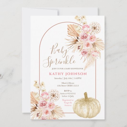 Invitation Citrouille rustique Pampas Baby Sprinkle Invitatio (Devant)