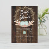 Invitation Citrouille rustique Pampas Wreath Baby shower garç (Debout devant)