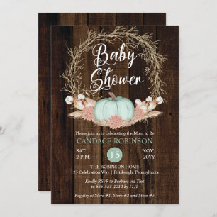 Invitation Citrouille rustique Pampas Wreath Baby shower garç