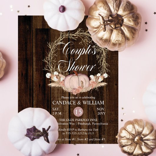 Invitation Citrouille rustique Pampas Wreath Couple douche