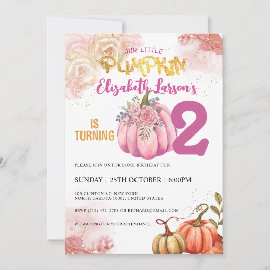 Invitation Citrouille rustique Parties scintillant d'annivers (Devant)