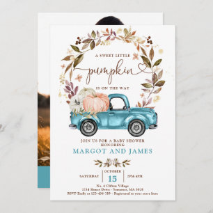 Invitation Citrouille rustique  Sapphire Baby shower bleu