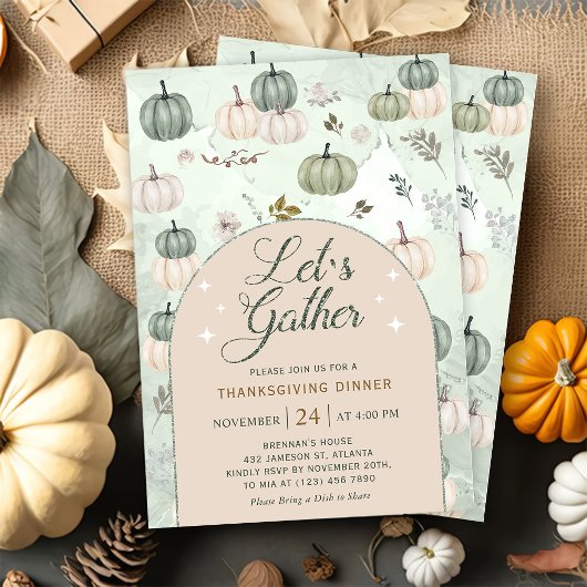 Invitation Citrouille Sage Automne part Thanksgiving