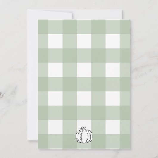 Invitation Citrouille Sage Green En vichy Baby shower (Dos)