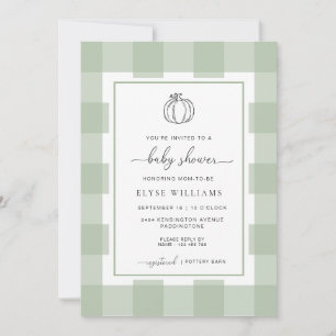 Invitation Citrouille Sage Green En vichy Baby shower