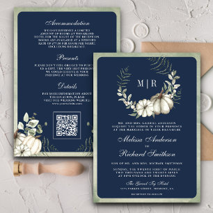 Invitation Citrouille Sage Green Wreath QR Code Marine Mariag