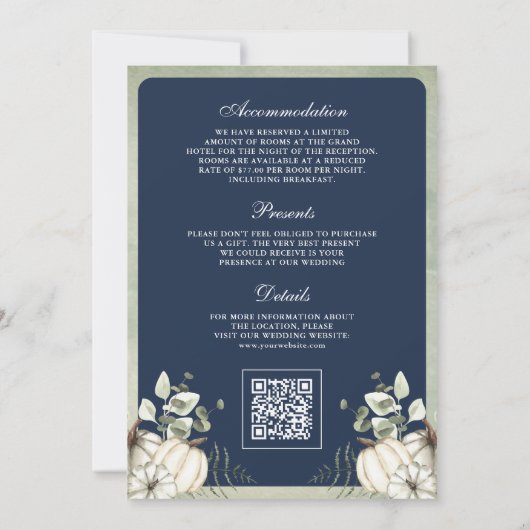 Invitation Citrouille Sage Green Wreath QR Code Marine Mariag (Dos)