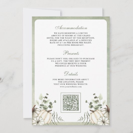 Invitation Citrouille Sage vert Wreath QR Code Mariage (Dos)