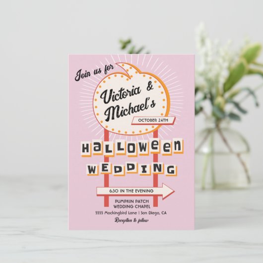 Invitation Citrouille signe Mod Halloween Mariage (Debout devant)