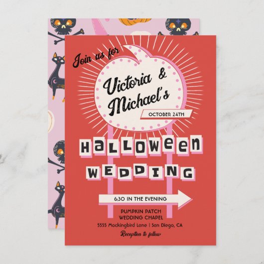 Invitation Citrouille signe Mod Halloween Mariage (Devant / Derrière)