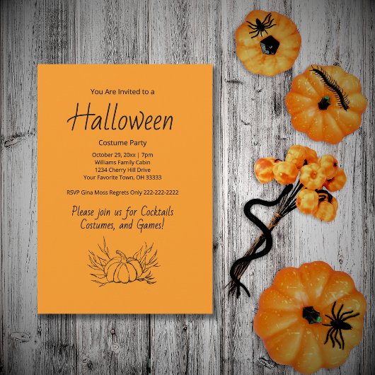 Invitation Citrouille simple Orange Halloween Costume Party
