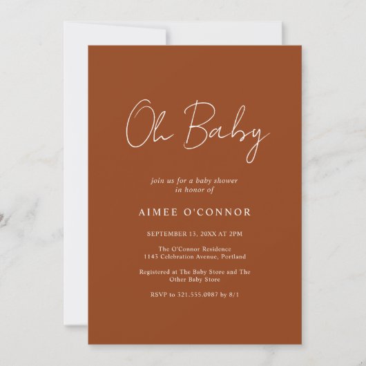Invitation Citrouille simple rustique Script Baby shower élég (Devant)
