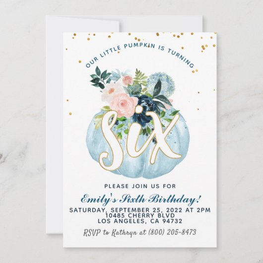 Invitation citrouille sixième anniversaire (Devant)