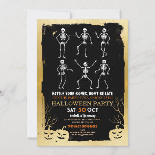 Invitation Citrouille Skeleton Halloween Bones Party