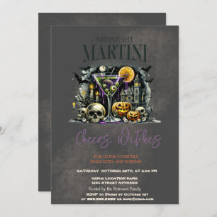 Invitation Citrouille Skeleton Skull Martini Dark Halloween