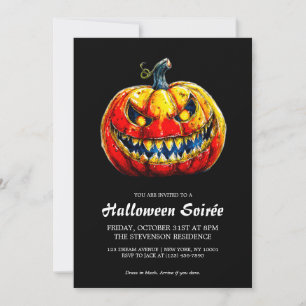 Invitation Citrouille souriante élégante Soirée d'Halloween e