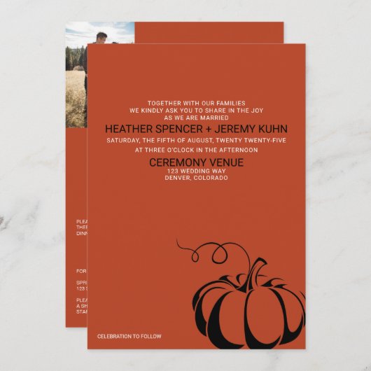 Invitation Citrouille Spice avec code QR et détails Mariage (Devant / Derrière)