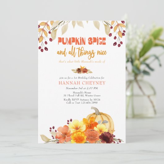 Invitation Citrouille Spice Poem Fleurs d'automne N'importe q (Debout devant)