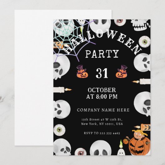 Invitation Citrouille | Spider Web Halloween Bureau Party Noi (Devant / Derrière)