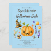 Invitation Citrouille Spooktacular Halloween Bash Party Bleu (Devant / Derrière)