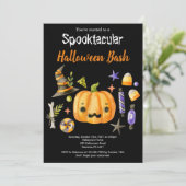 Invitation Citrouille Spooktacular Halloween Bash Party Noir (Debout devant)