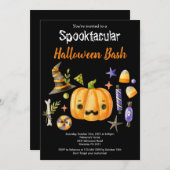 Invitation Citrouille Spooktacular Halloween Bash Party Noir (Devant / Derrière)