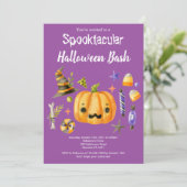 Invitation Citrouille Spooktacular Halloween Bash Party viole (Debout devant)