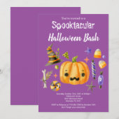 Invitation Citrouille Spooktacular Halloween Bash Party viole (Devant / Derrière)