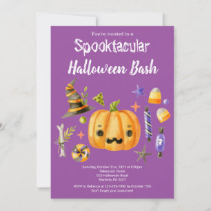 Invitation Citrouille Spooktacular Halloween Bash Party viole