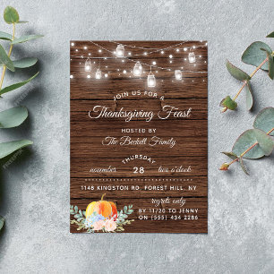 Invitation Citrouille & String Lights Rustique Thanksgiving D
