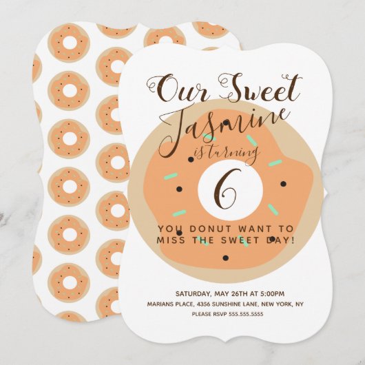 Invitation Citrouille sucré saupoudrer la beigne Anniversaire (Devant / Derrière)