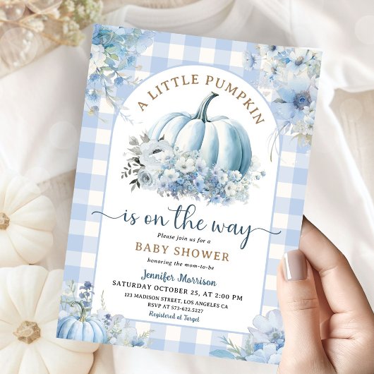 Invitation Citrouille Sur Le Chemin Baby shower Garçon Bleu A