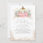 Invitation Citrouille sur le chemin - Fille Baby shower rose (Devant)